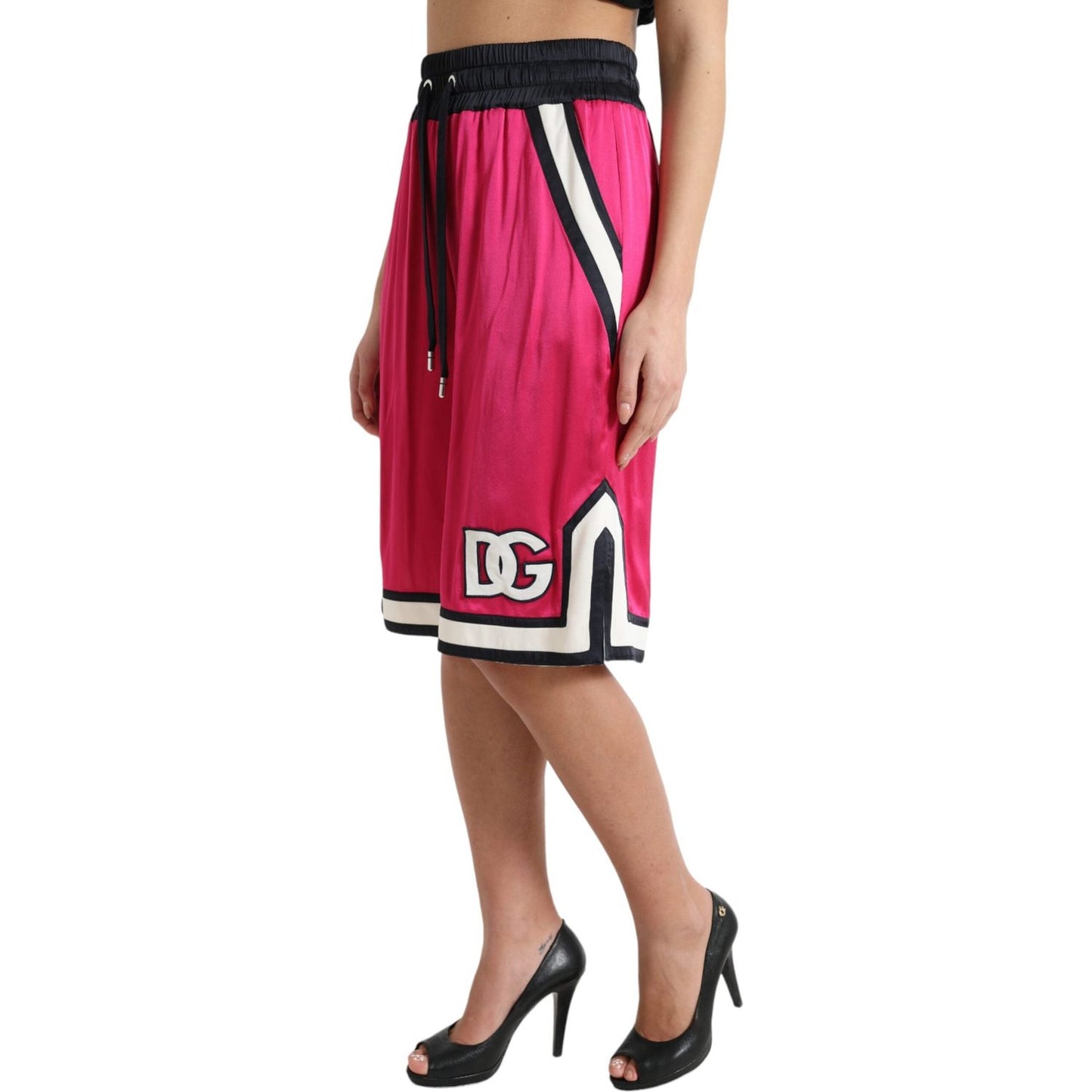 Dolce & Gabbana Pink Viscose Jersey Logo High Waist Shorts