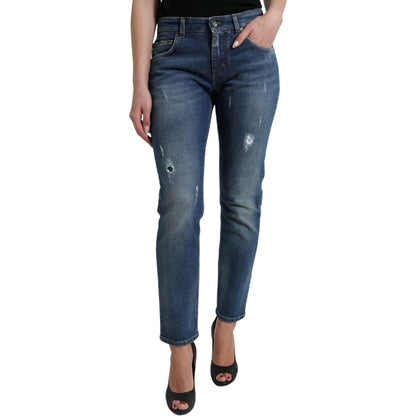 Dolce & Gabbana Blue BOYFRIEND Mid Waist Cotton Denim Jeans