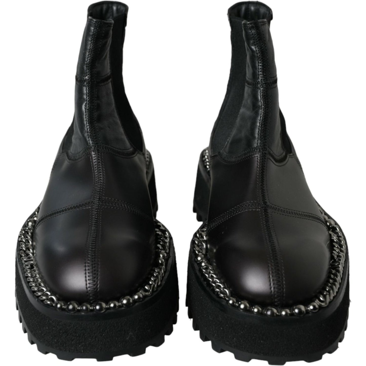 Dolce & Gabbana Black Leather Slip On Stretch Chelsea Boots Shoes