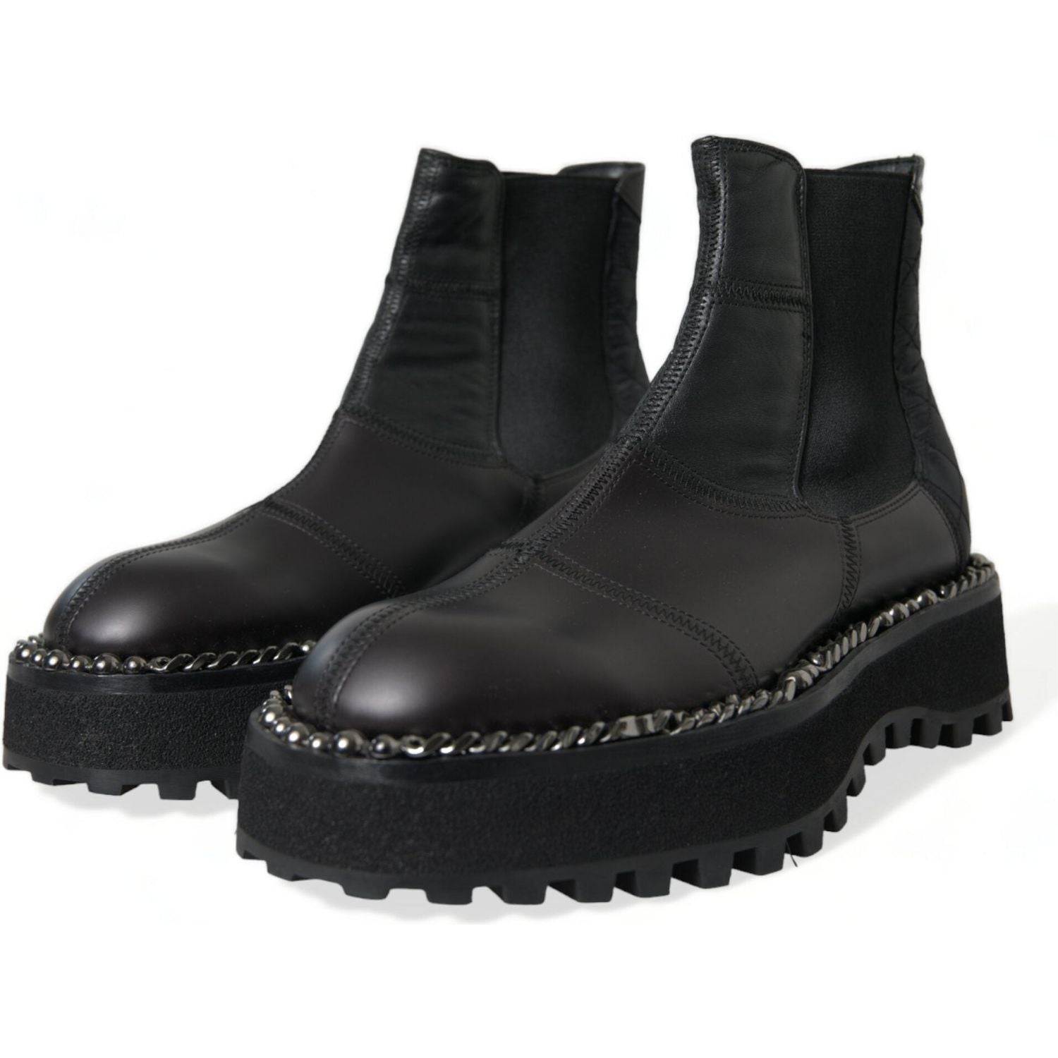 Dolce & Gabbana Black Leather Slip On Stretch Chelsea Boots Shoes