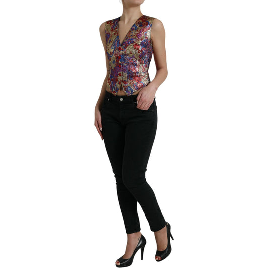 Dolce & Gabbana Multicolor Jacquard Button Waistcoat Vest Top