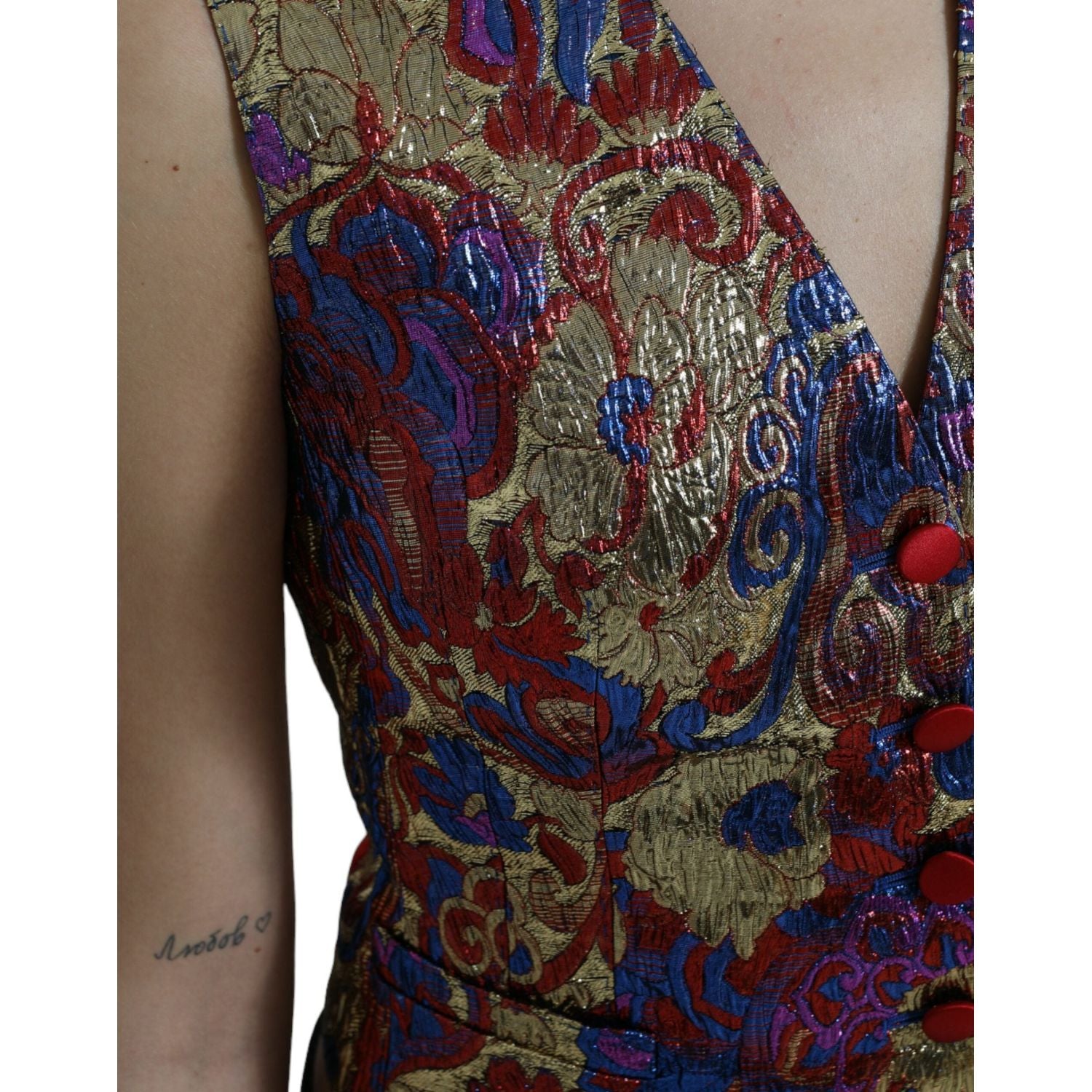 Dolce & Gabbana Multicolor Jacquard Button Waistcoat Vest Top