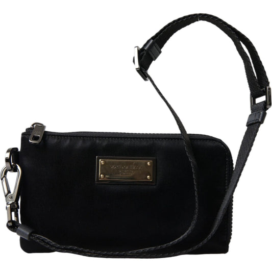 Dolce & Gabbana Black Nylon Logo Plaque Keyring Pouch Clutch Bag