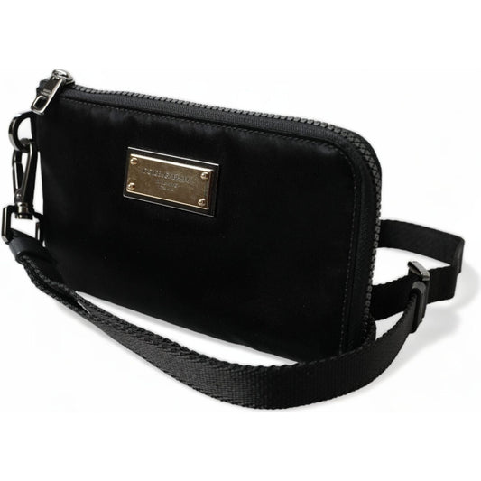 Dolce & Gabbana Black Nylon Logo Plaque Keyring Pouch Clutch Bag