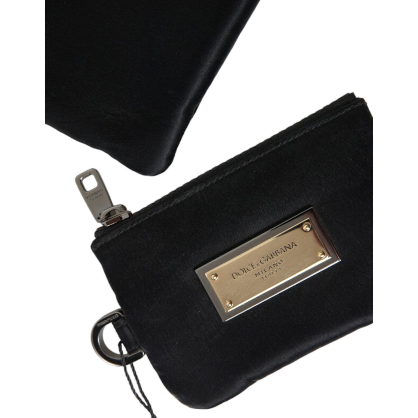 Dolce & Gabbana Black Nylon Logo Plaque Keyring Pouch Clutch Bag