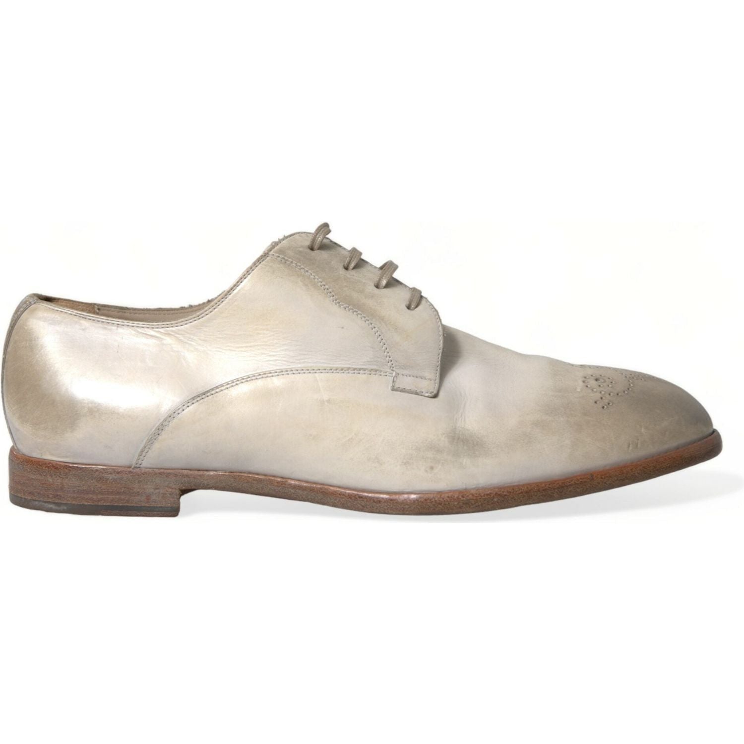 Dolce & Gabbana White Distressed Leather Derby Dress Shoes