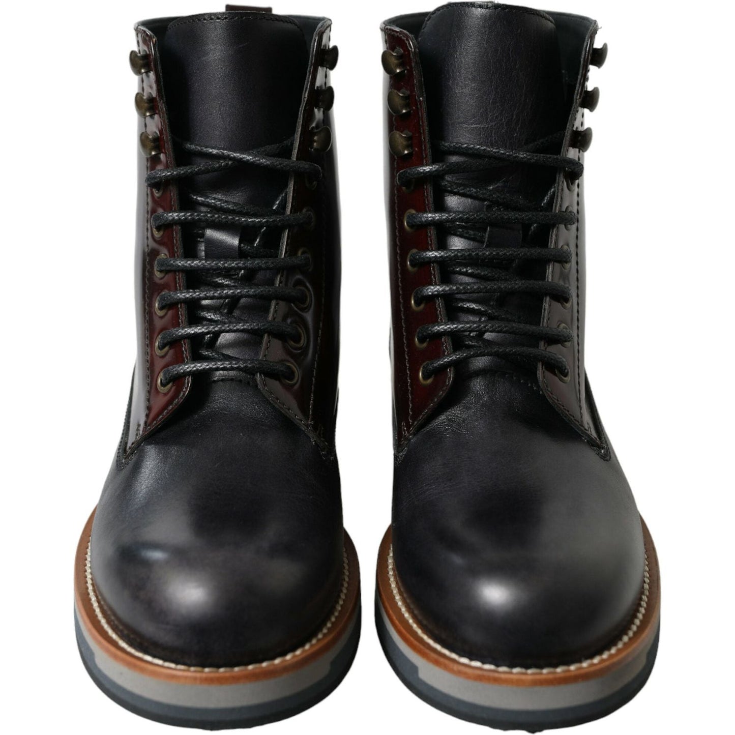 Dolce & Gabbana Black Leather Military Combat Boots Shoes
