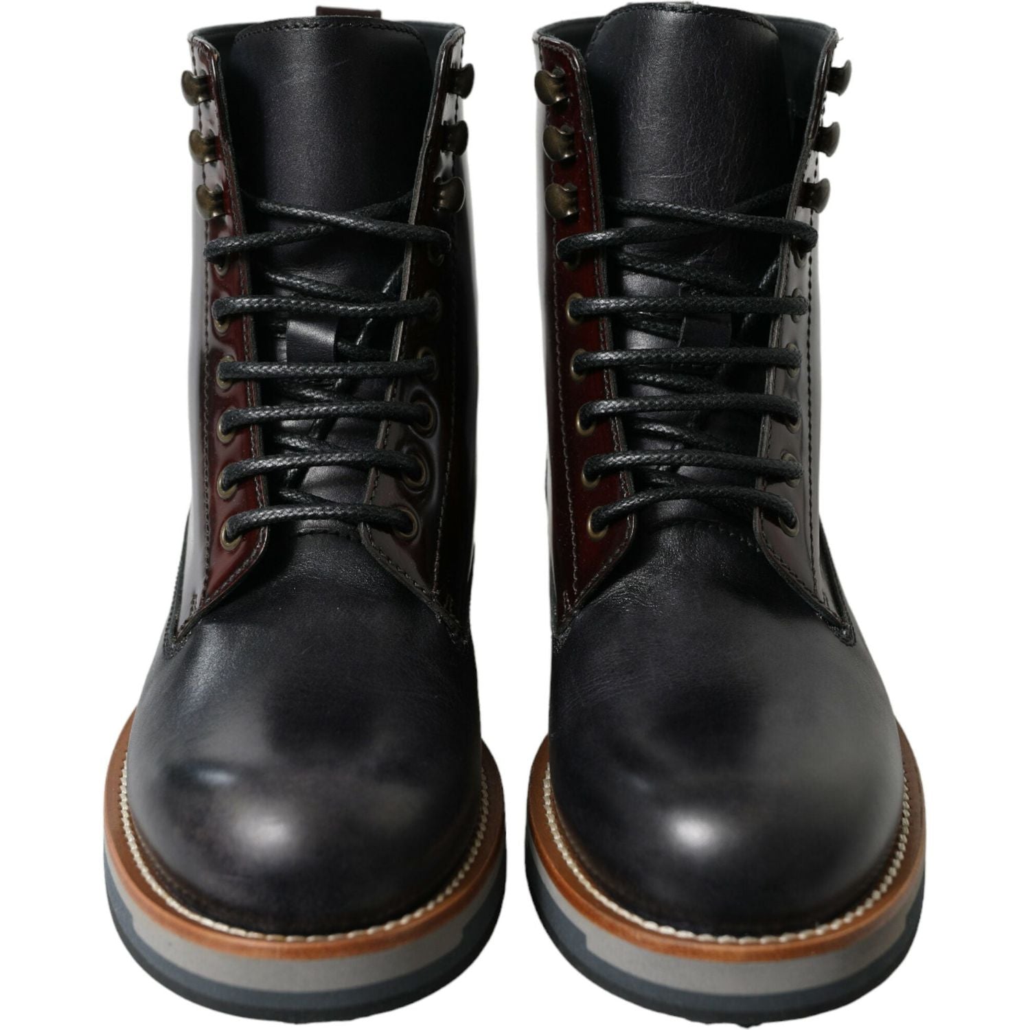 Dolce & Gabbana Black Leather Military Combat Boots Shoes