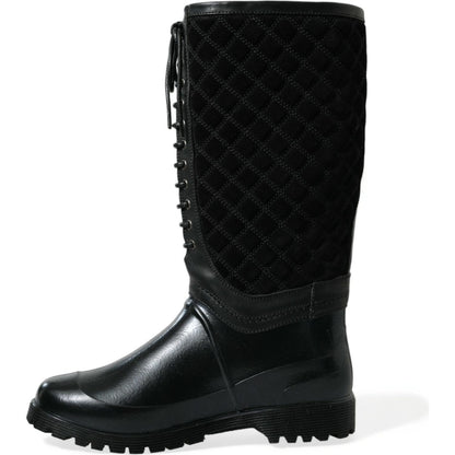 Dolce & Gabbana Black Chioggia Rubber Suede Rain Boots Shoes