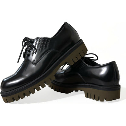 Dolce & Gabbana Black Leather Lace Up Derby Men Dress Shoes