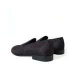 Dolce & Gabbana Black Brocade Men Slip On Loafer Dress Shoes