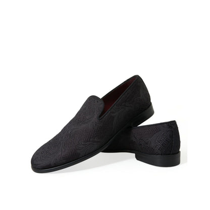Dolce & Gabbana Black Brocade Men Slip On Loafer Dress Shoes