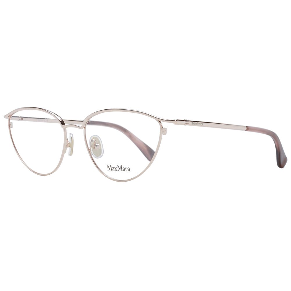 Max Mara Rose Gold Women Glasses Frame, metal full-rim cat eye style with demo lenses, 54-16-135 size, includes branded case.