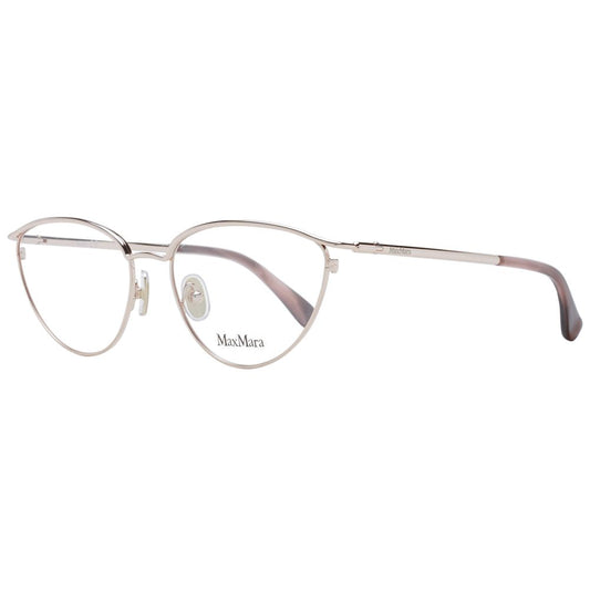 Max Mara Rose Gold Women Glasses Frame, metal full-rim cat eye style with demo lenses, 54-16-135 size, includes branded case.