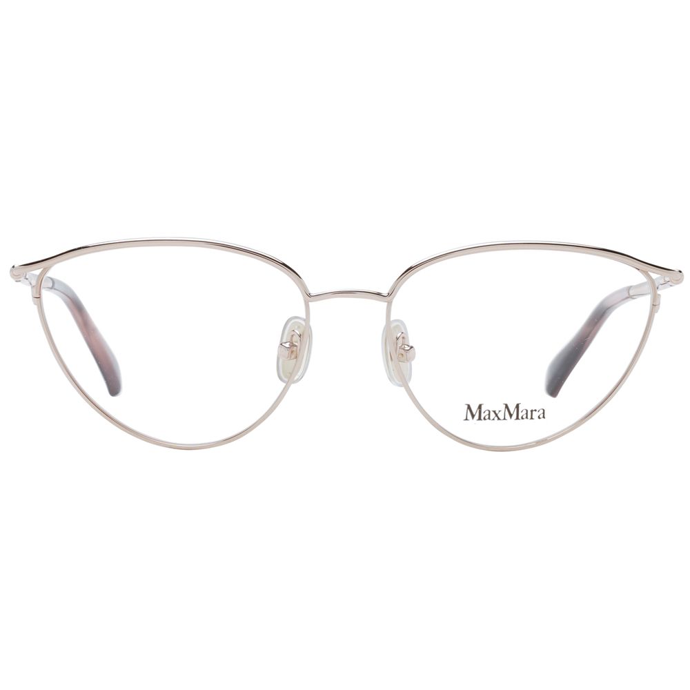 Max Mara Rose Gold Women Glasses Frame, metal cat eye full-rim, demo plastic lenses, size 54-16-135 with branded case.
