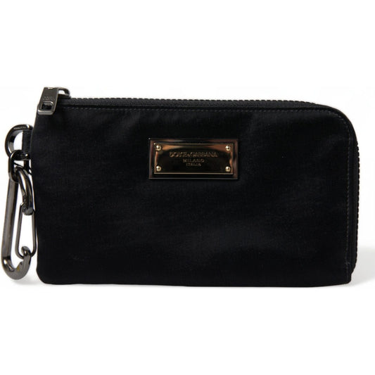 Dolce & Gabbana Black Nylon Logo Plaque Keyring Pouch Clutch Bag