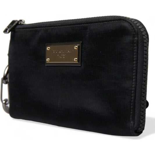 Dolce & Gabbana Black Nylon Logo Plaque Keyring Pouch Clutch Bag