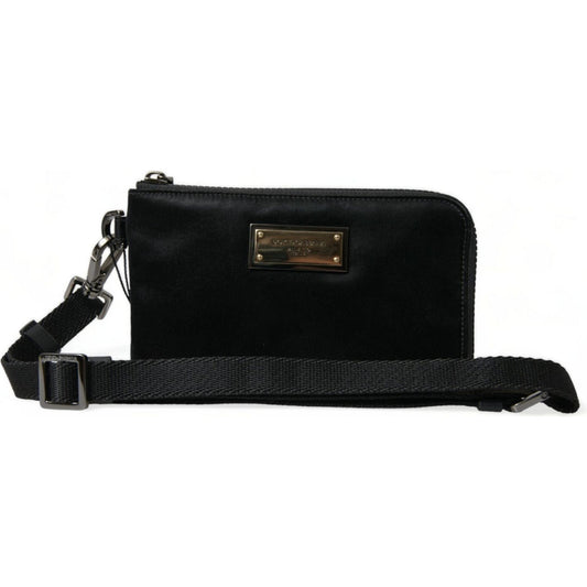 Dolce & Gabbana Black Nylon Logo Plaque Keyring Pouch Clutch Bag
