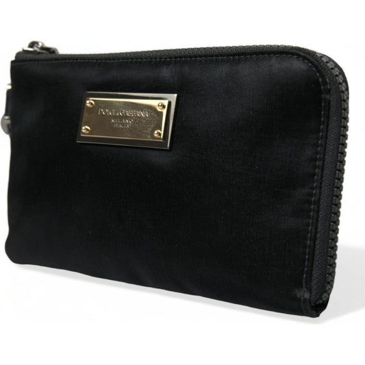 Dolce & Gabbana Black Nylon Logo Plaque Keyring Pouch Clutch Bag