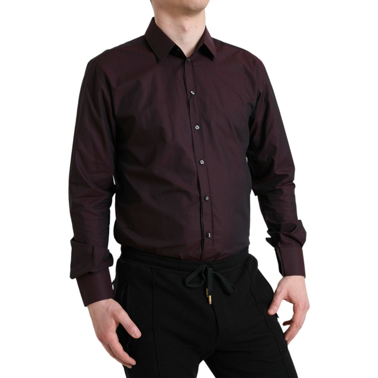 Dolce & Gabbana Maroon Jacquard Formal Dress MARTINI Shirt