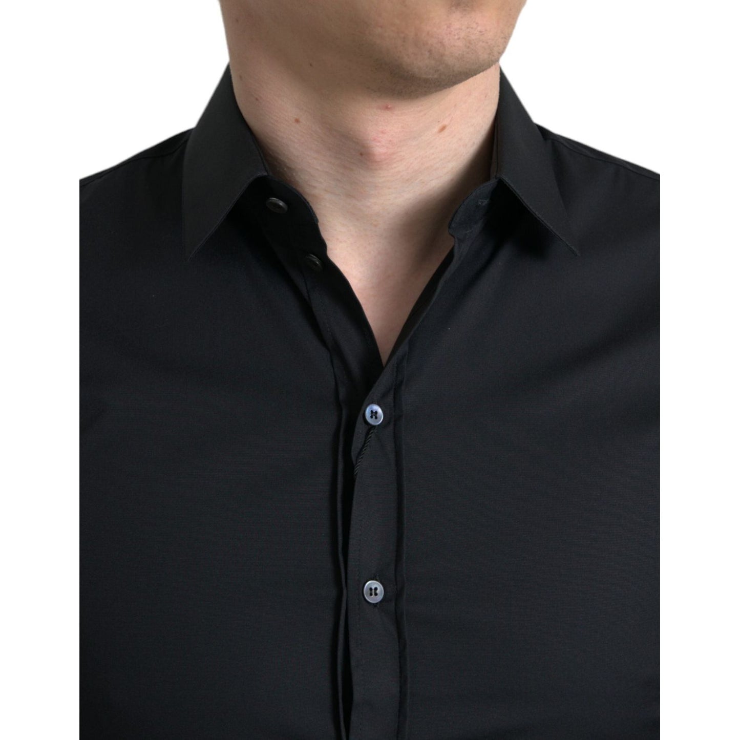Dolce & Gabbana Black Cotton Stretch Slim Formal Dress Shirt