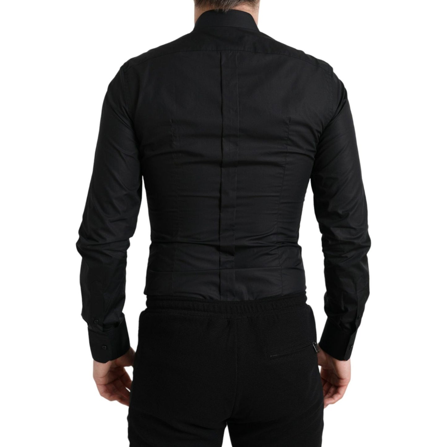 Dolce & Gabbana Black Cotton Logo Formal GOLD Dress Shirt