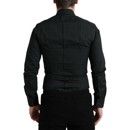Dolce & Gabbana Black Cotton Silk Formal GOLD Dress Shirt