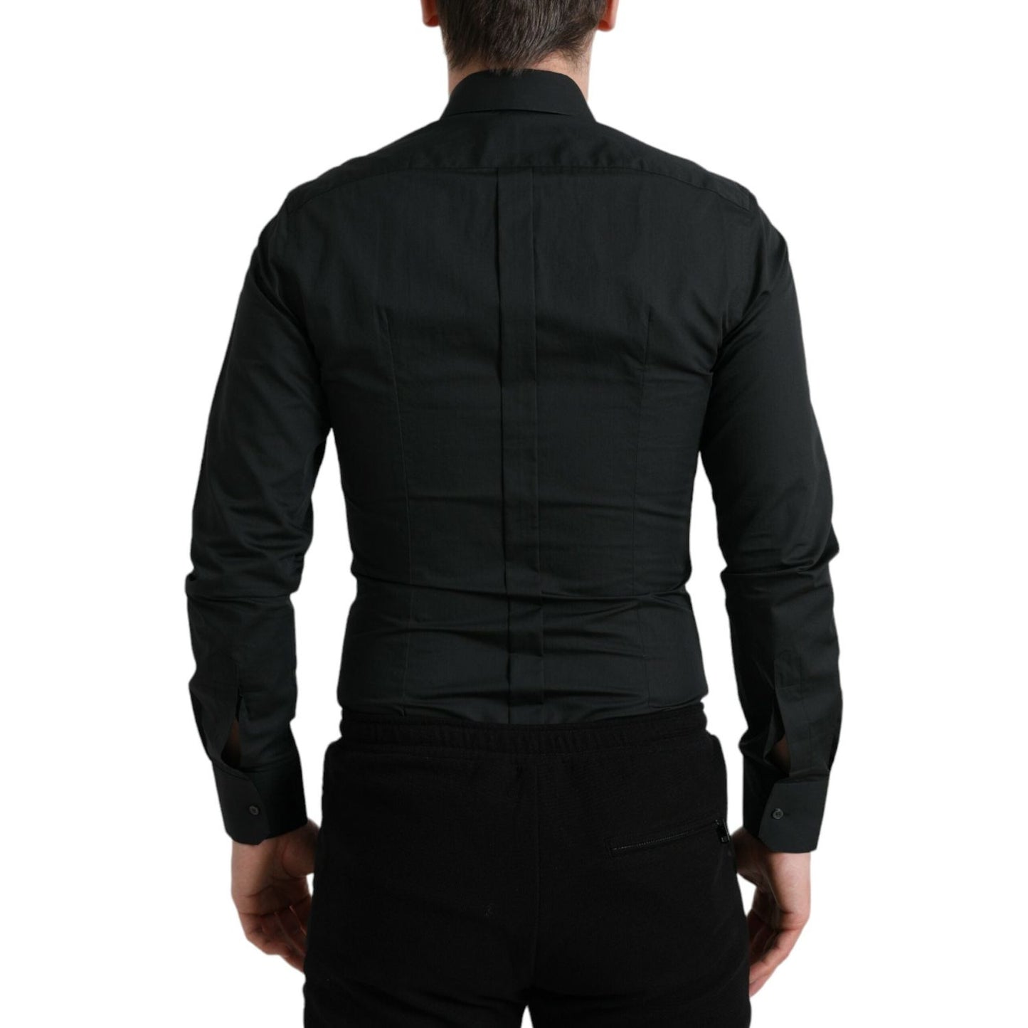 Dolce & Gabbana Black Cotton Silk Formal GOLD Dress Shirt
