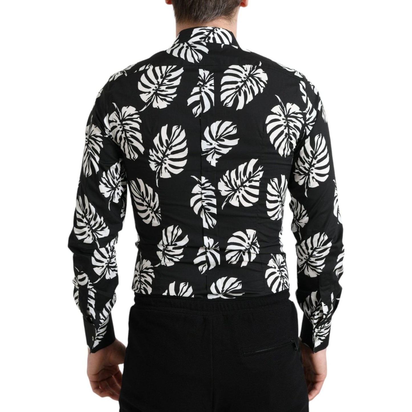 Dolce & Gabbana Black Leaf Cotton Men Formal GOLD Dress Shirt