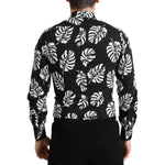 Dolce & Gabbana Black Leaf Cotton Men Formal GOLD Dress Shirt