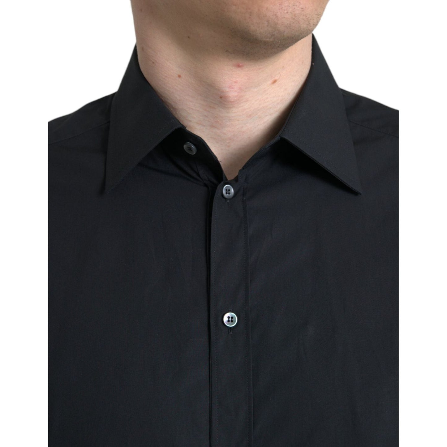 Dolce & Gabbana Black Cotton Men Formal GOLD Dress Shirt