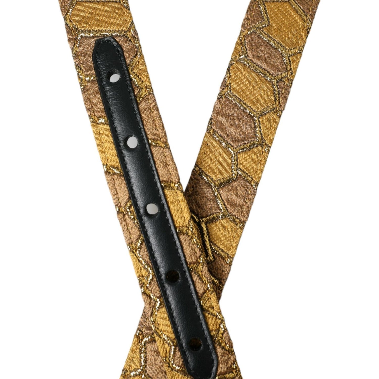 Dolce & Gabbana Gold Leather Jacquard Silver Metal Buckle Belt