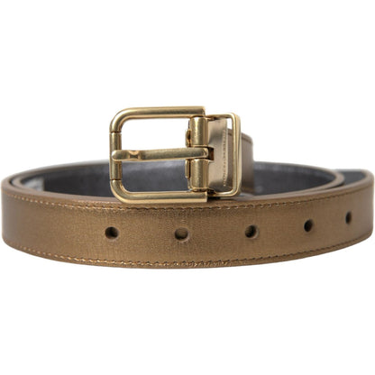 Dolce & Gabbana Metallic Gold Calf Leather Metal Buckle Belt