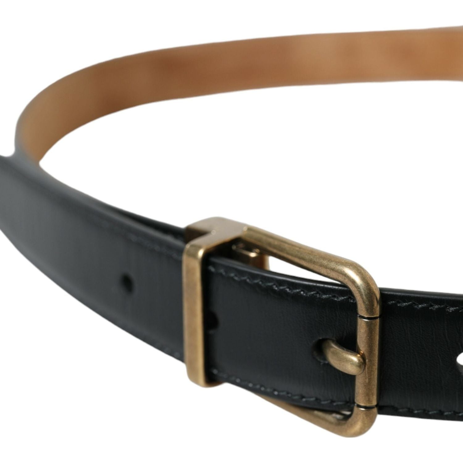 Dolce & Gabbana Black Calf Leather Gold Metal Buckle Belt