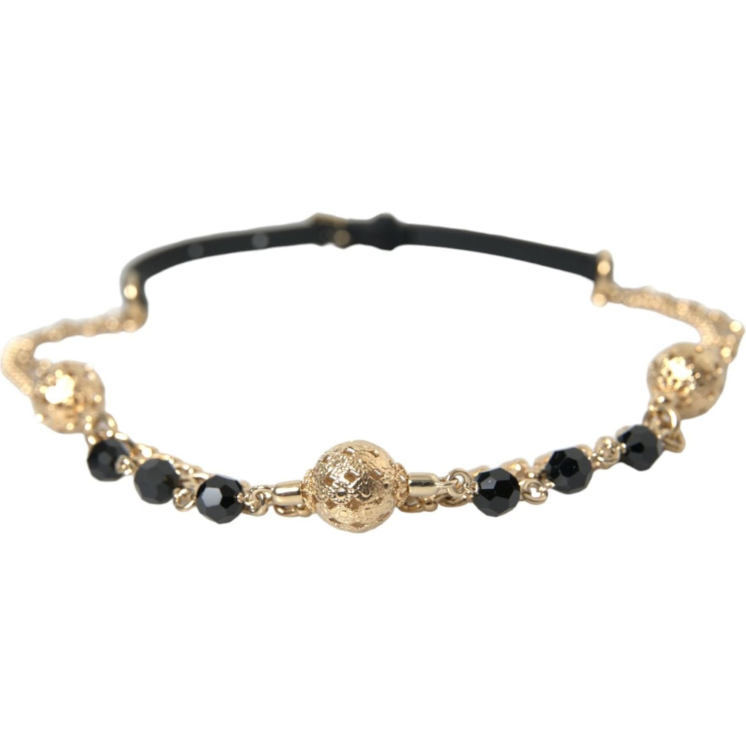 Dolce & Gabbana Black Suede Gold Chain Crystal Waist Belt