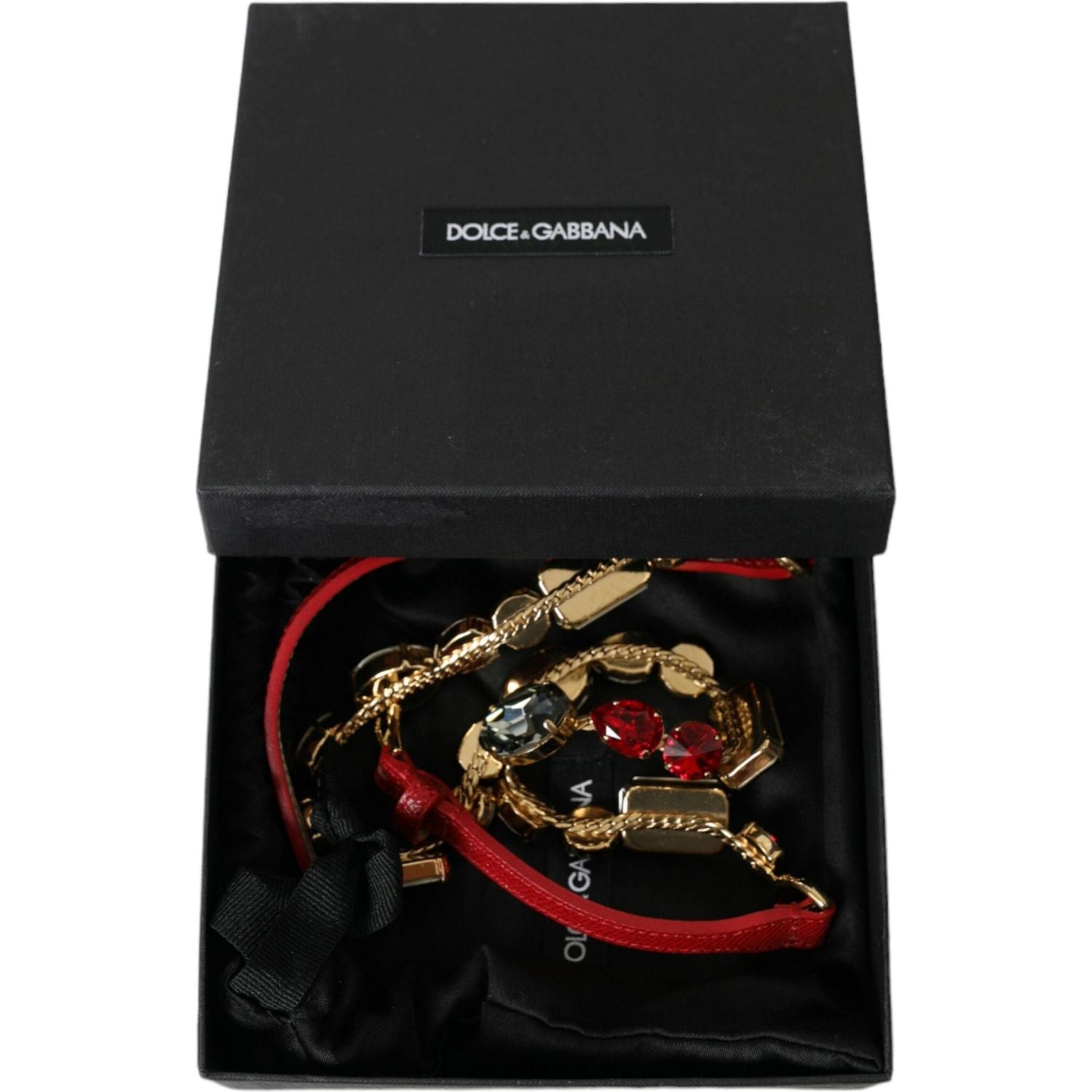 Dolce & Gabbana Red Leather Crystal Chain Waist Belt