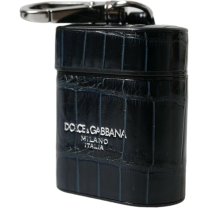 Dolce & Gabbana Black Crocodile Leather Silver Metal Logo Airpods Case