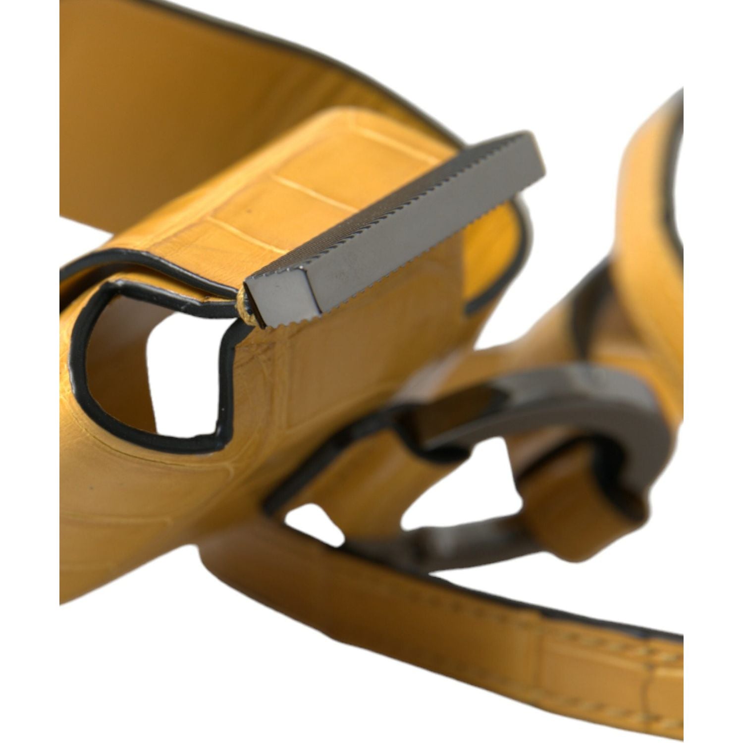 Dolce & Gabbana Yellow Crocodile Leather Logo Print Lanyard Keychain