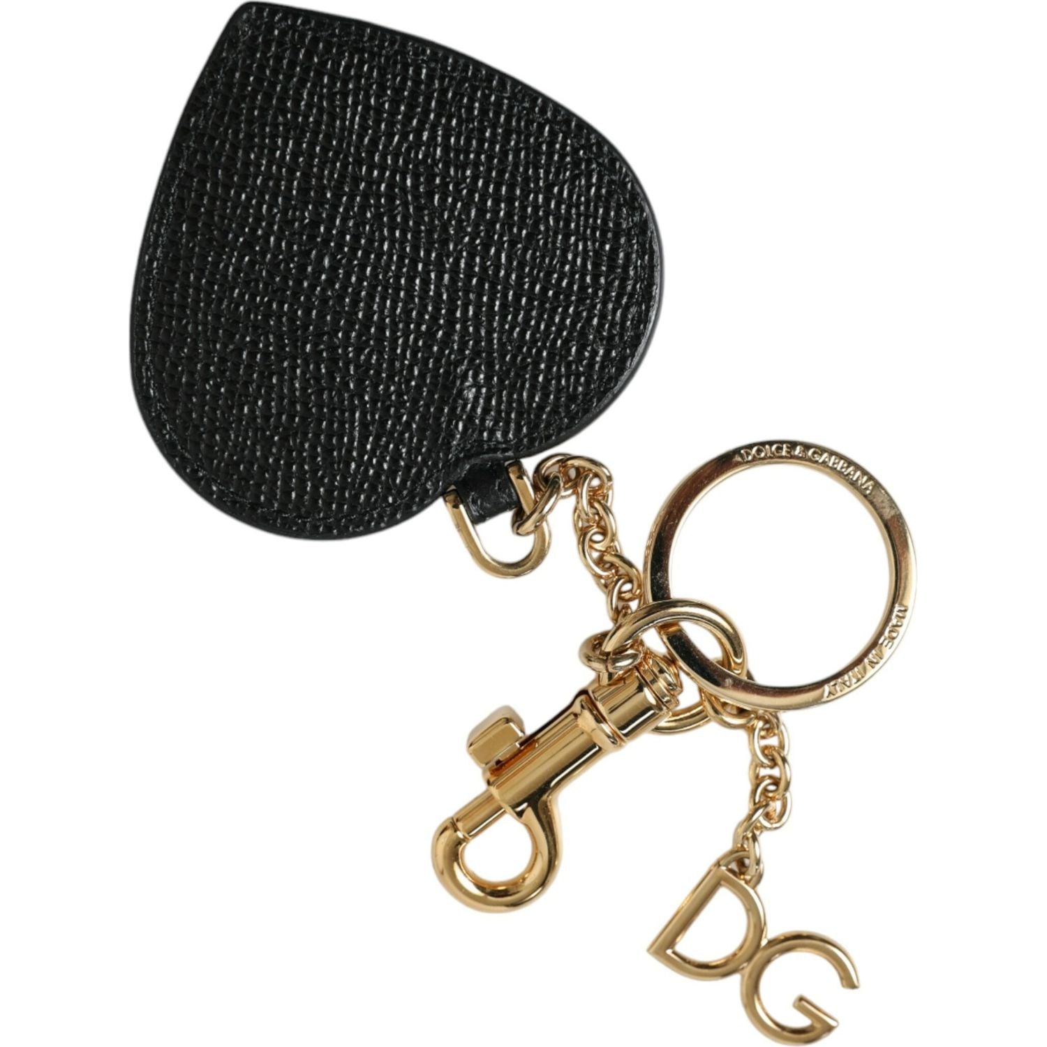 Dolce & Gabbana Pink Black Heart Leather Gold Tone Brass Keyring Keychain