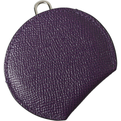 Dolce & Gabbana Purple Calfskin Leather Round Logo Hand Mirror Holder