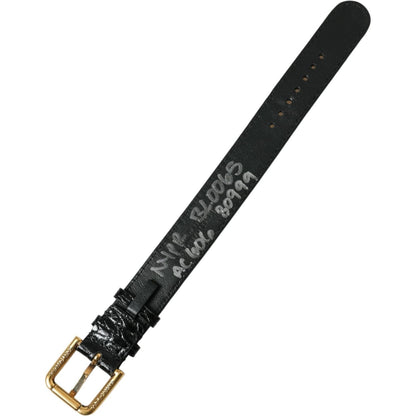 Dolce & Gabbana Black Textured Leather Gold Tone Metal Buckle Armband