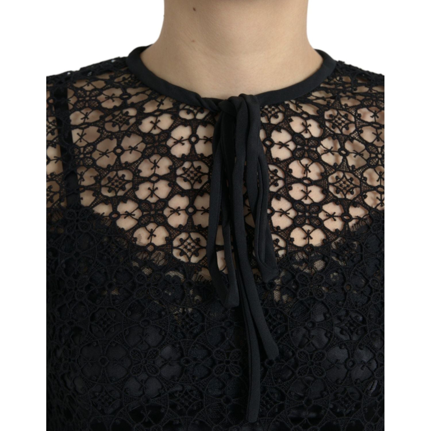 Dolce & Gabbana Black Floral Lace Short Sleeves Blouse Top