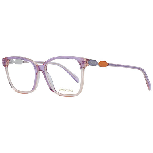 Emilio Pucci Purple Women Glasses Frame, full-rim plastic design, square style, demo lenses, size 55-15-140, branded case included.