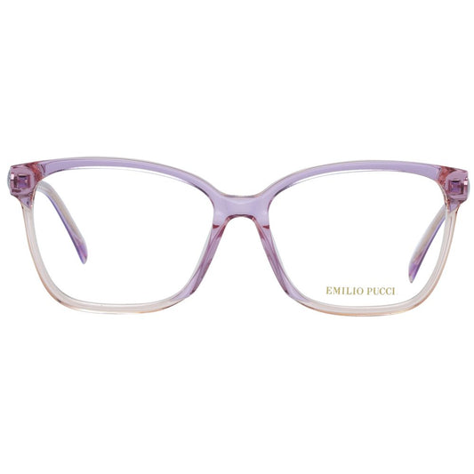 Emilio Pucci Purple Women Glasses Frame in plastic, square full-rim style with demo lenses, size 55-15-140. Includes branded case.