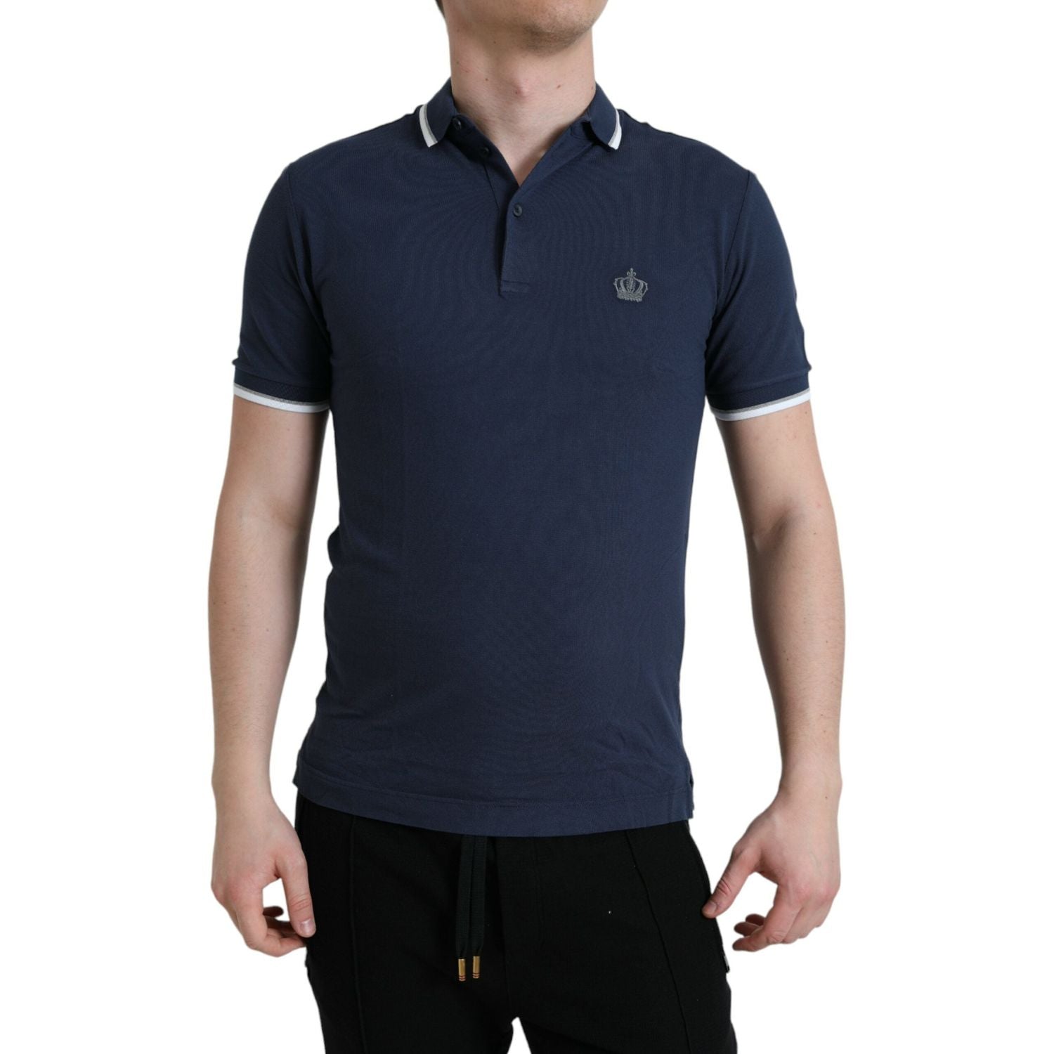 Dolce & Gabbana Blue Crown Patch Cotton Collared Men Polo T-shirt