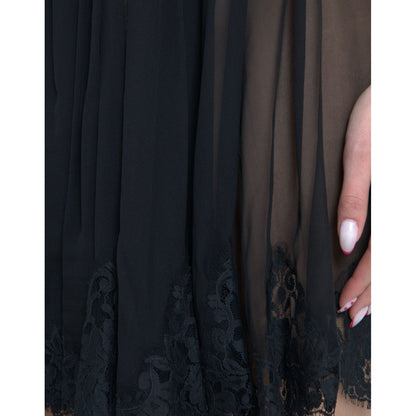 Dolce & Gabbana Black Silk Pleated Lace Chiffon Mini Dress