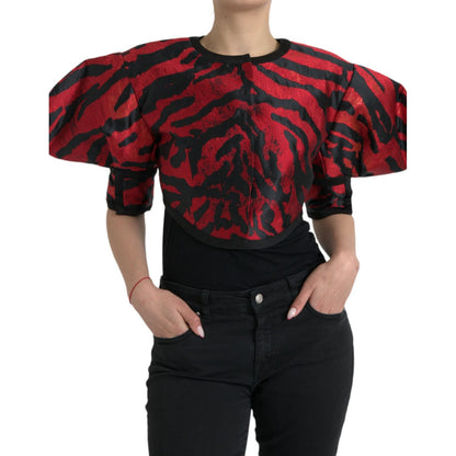 Dolce & Gabbana Black Red Patterned Cropped Coat Jacket