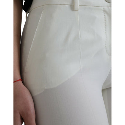 Dolce & Gabbana White Wool Mid Waist Tapered Pants