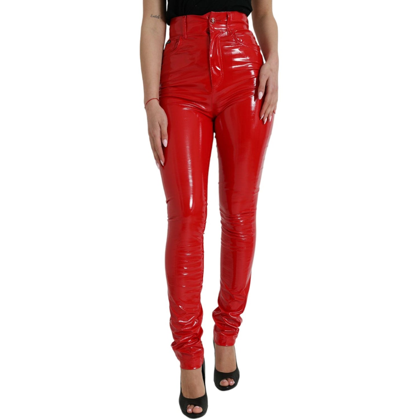 Dolce & Gabbana Shiny Red High Waist Skinny Pants