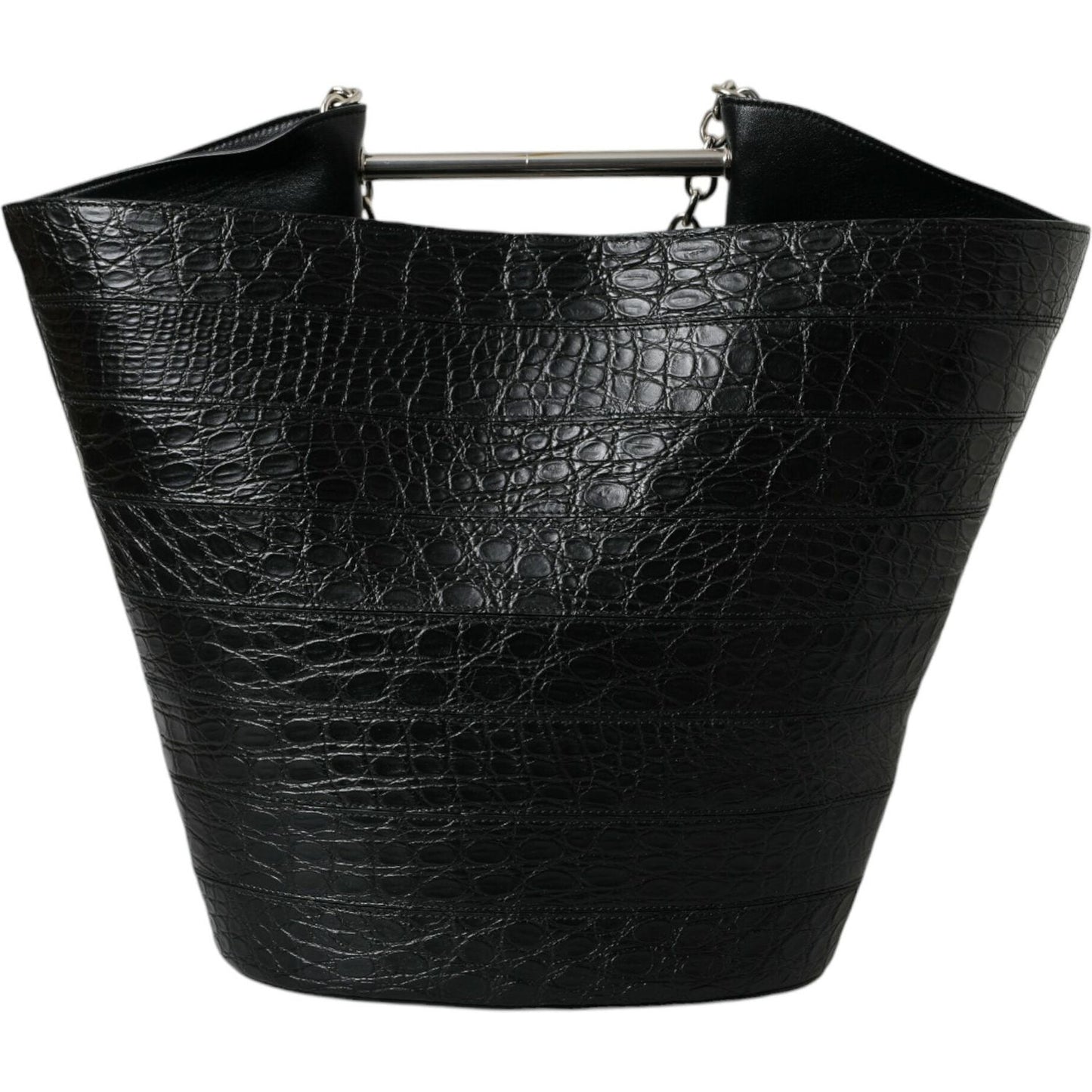Balenciaga Black Exotic Skin Leather Maxi Bucket Tote Purse Bag